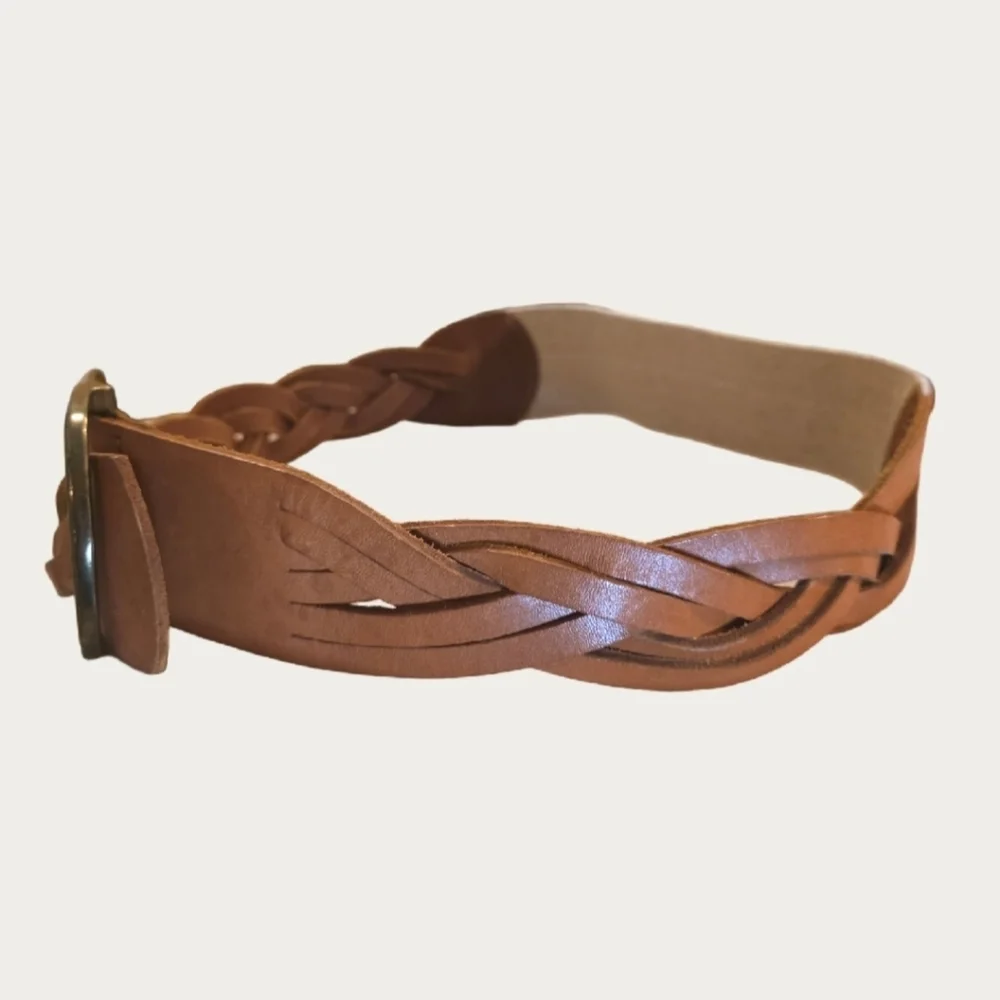 Vintage Saddle Brown Woven Leather Belt  Up To 29